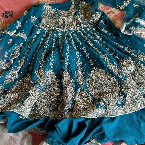 Beautiful Heavy Pakistani Dress Sharra Blue Royal | Color: Blue/Silver | Size: M | Angelsupreme786's Closet